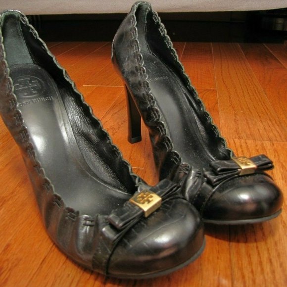 NEW Tory Burch Marie 4" Black Nappa Italian Leather Heel with Bow 9.5 - Picture 8 of 14